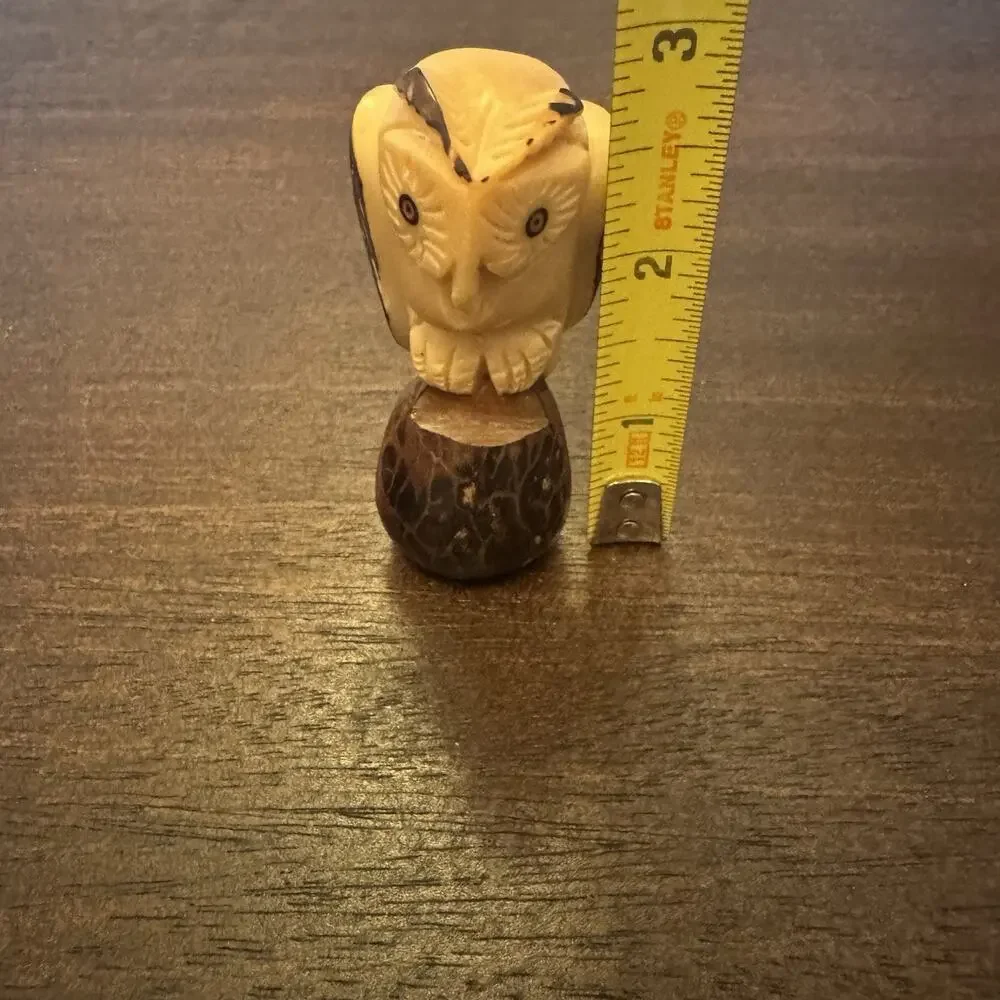 Owl Hand Carved Tagua Nut Vegetable Ivory Figurine Wise Owl Totem Birds Wisdom